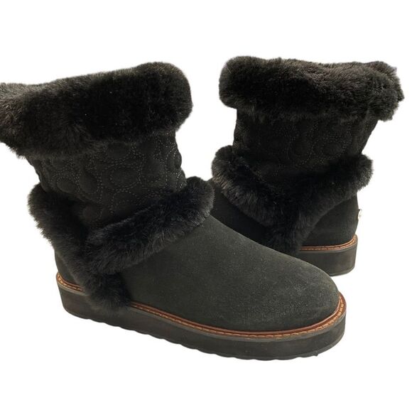 Coach Izzie Midcalf Black suede and faux fur boots/ bootie size 7.5B new! - Picture 2 of 7